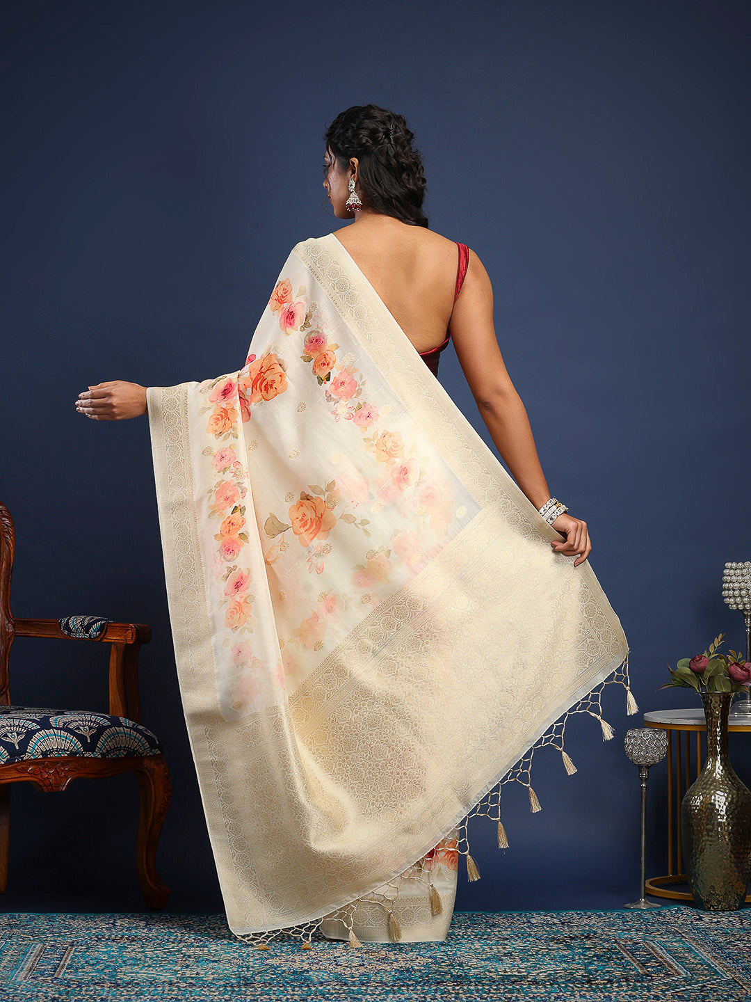 Floral Printed Tussar Saree