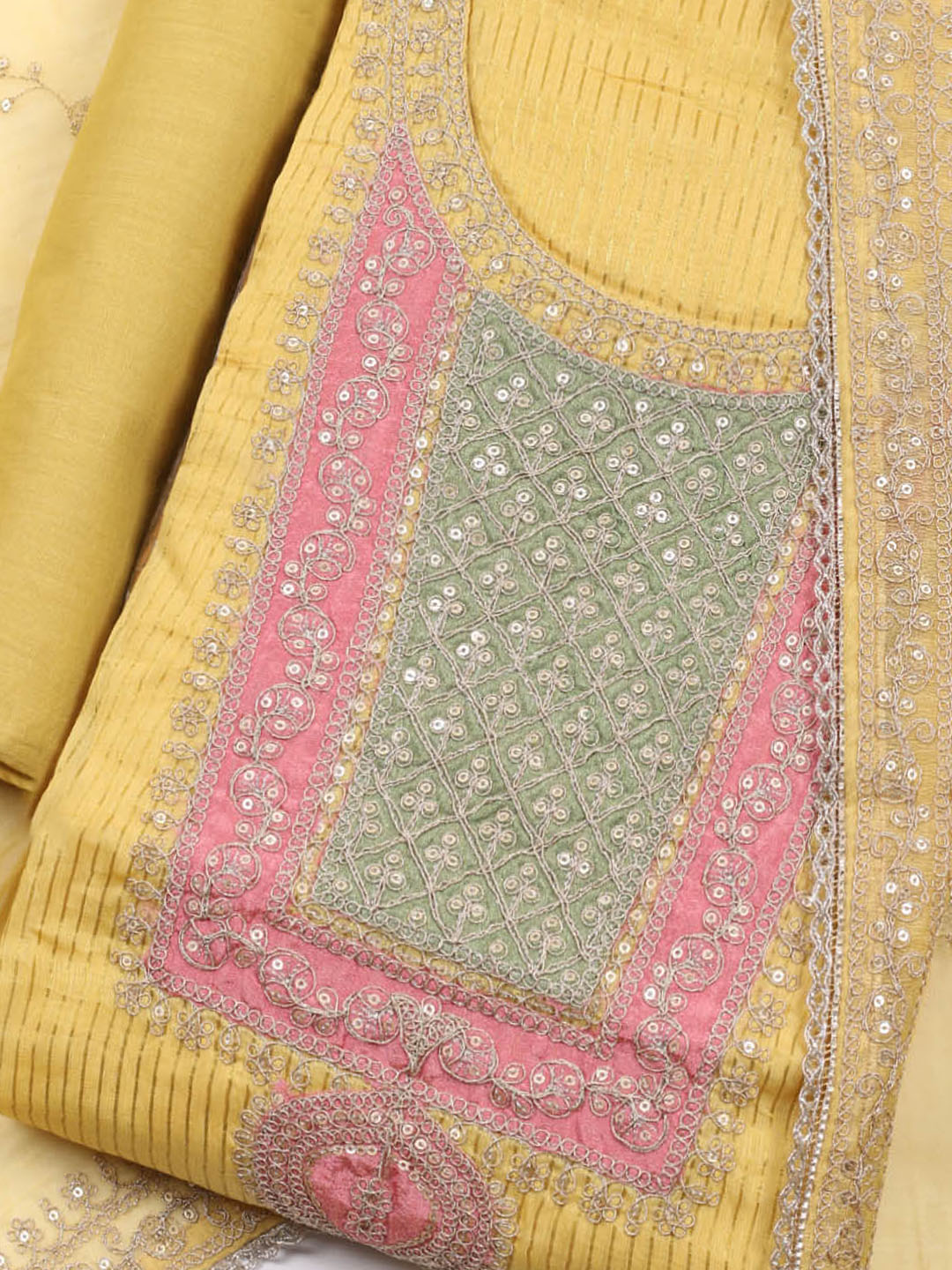 Neck Embroidered Chanderi Unstitched Suit With Dupatta