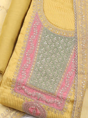 Neck Embroidered Chanderi Unstitched Suit With Dupatta
