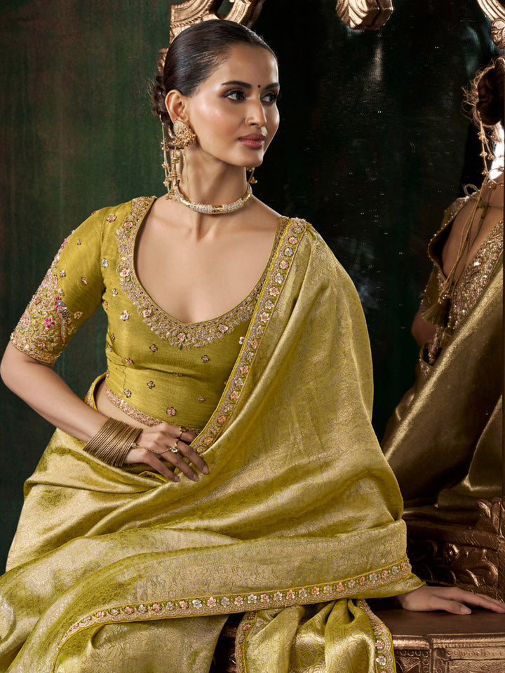 Woven Design &amp; Embroidered Border Art Silk Saree