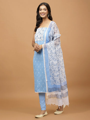 Printed Cotton Blend Unstitched Suit With Dupatta