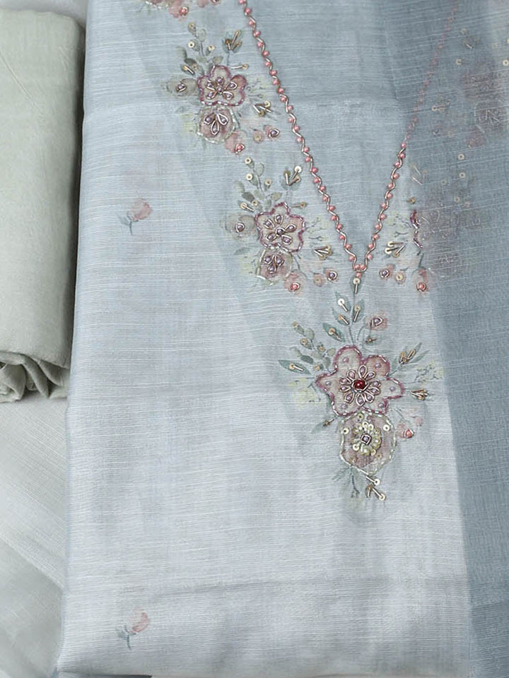 Embroidered Tissue Unstitched Suit With Pant &amp; Dupatta
