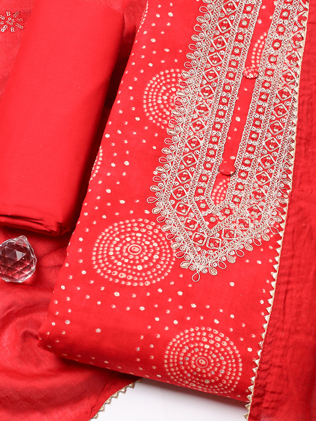 Embroidered Cotton Unstitched Suit With Pant &amp; Dupatta