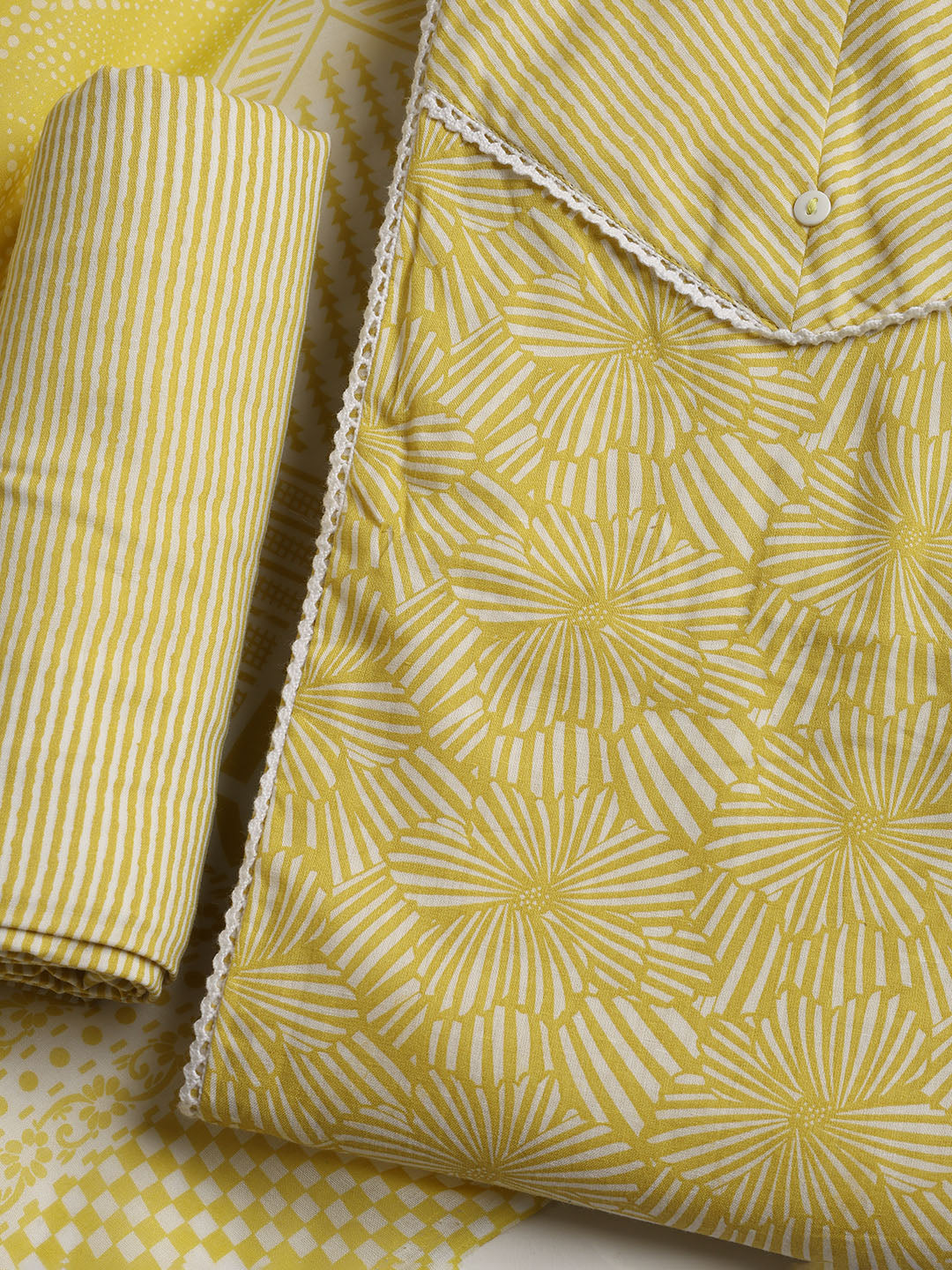Printed Cotton Blend Unstitched Suit With Dupatta