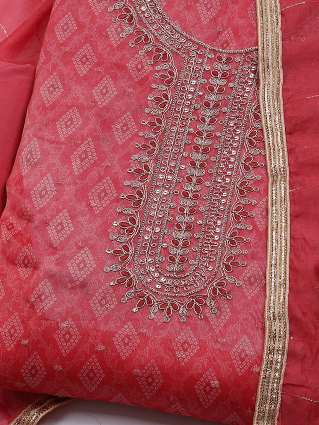 Neck Embroidered Chanderi Unstitched Suit With Dupatta