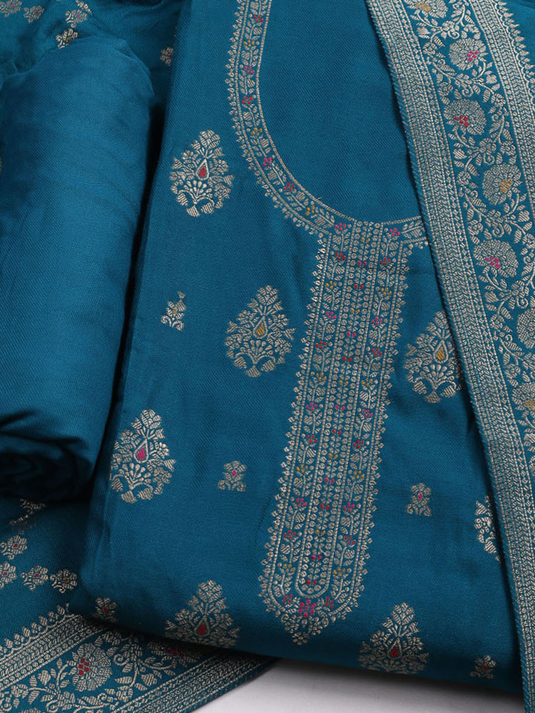 Pashmina Woven Design Unstitched Kurta With Pant &amp; Dupatta