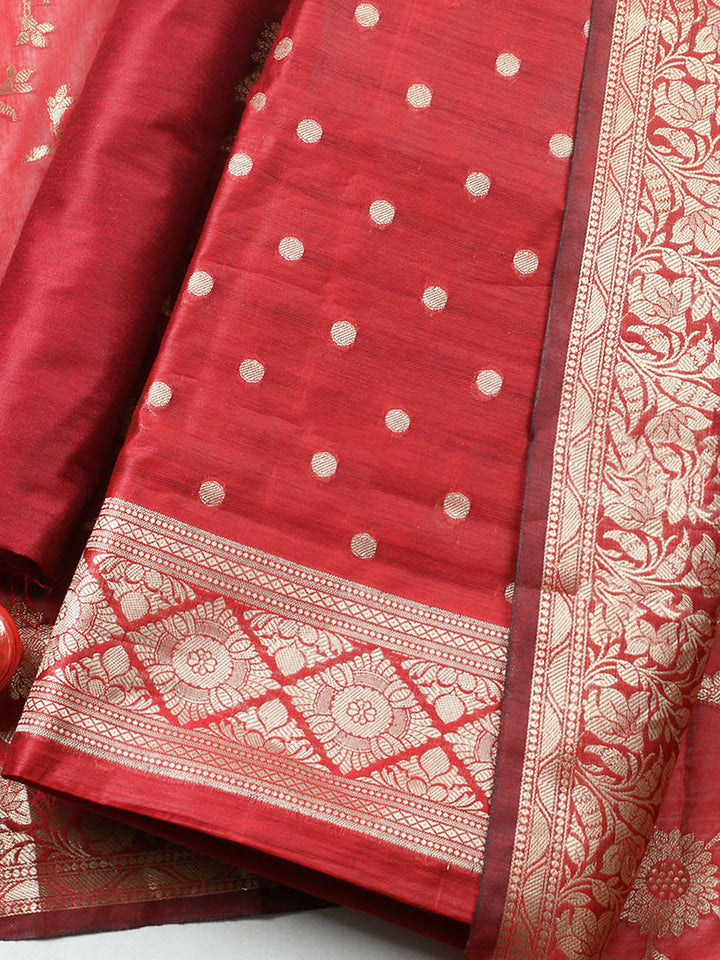 Woven Design Chanderi Unstitched Suit With Pant Dupatta