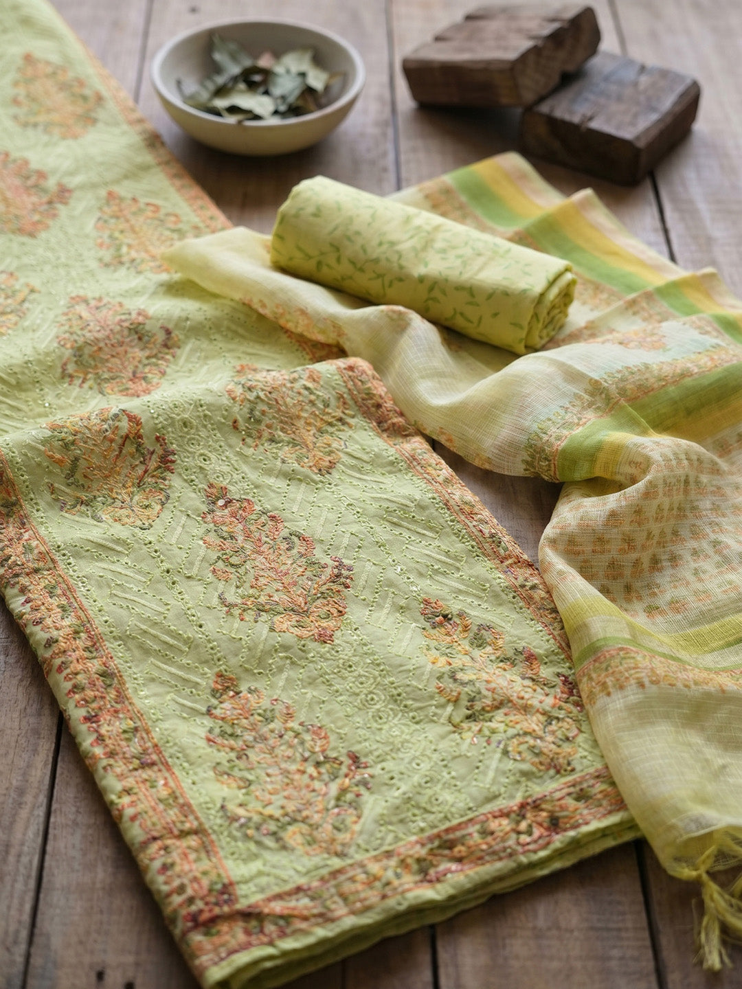 Printed Cotton Blend Unstitched Suit With Pant &amp; Dupatta