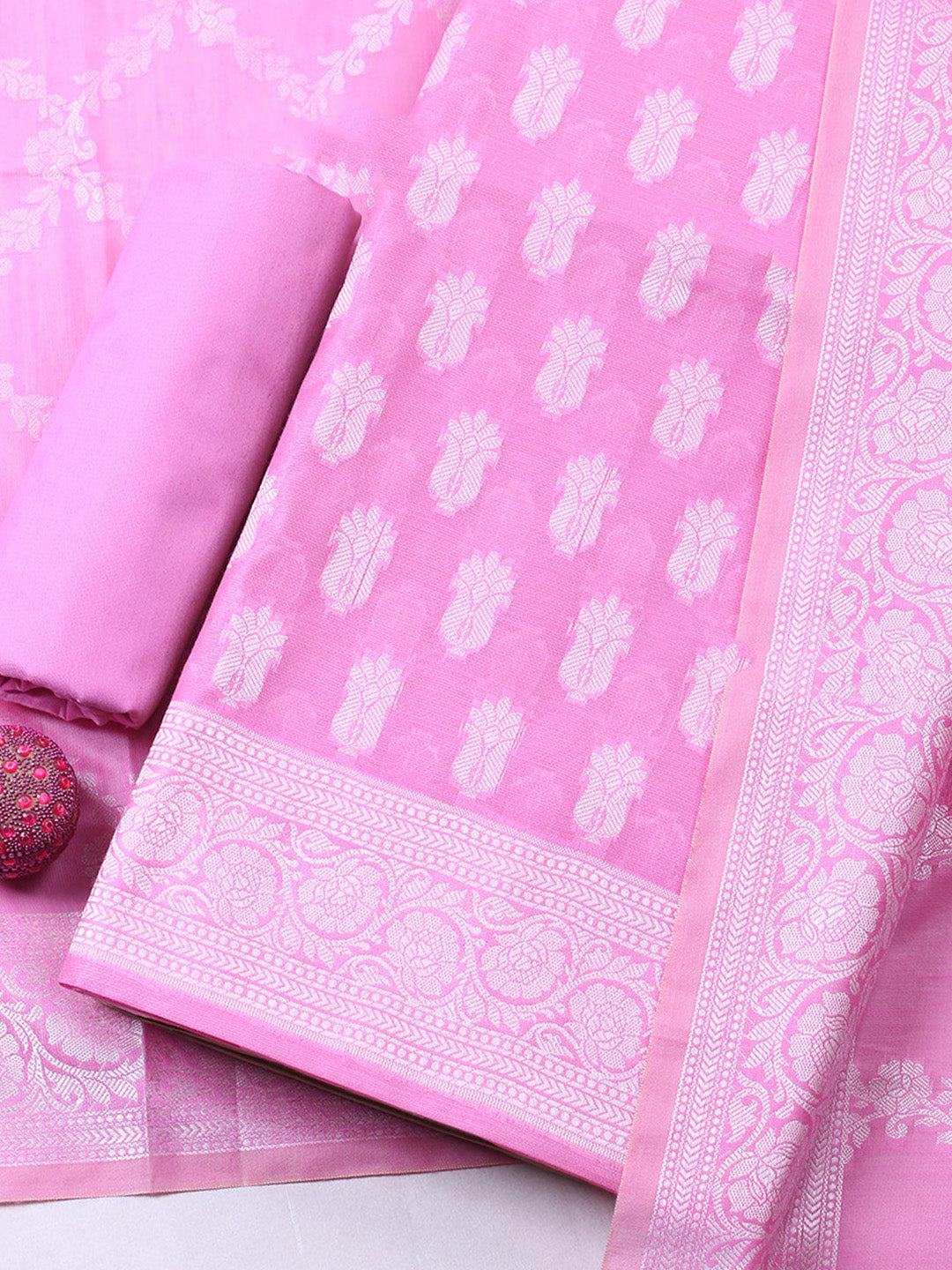 Woven Design Chanderi Unstitched Suit With Pant &amp; Dupatta