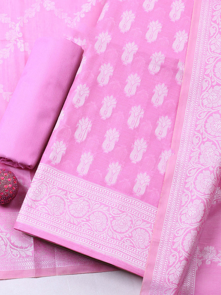 Woven Design Chanderi Unstitched Suit With Pant &amp; Dupatta
