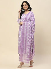 Printed Cotton Kurta With Pants & Dupatta