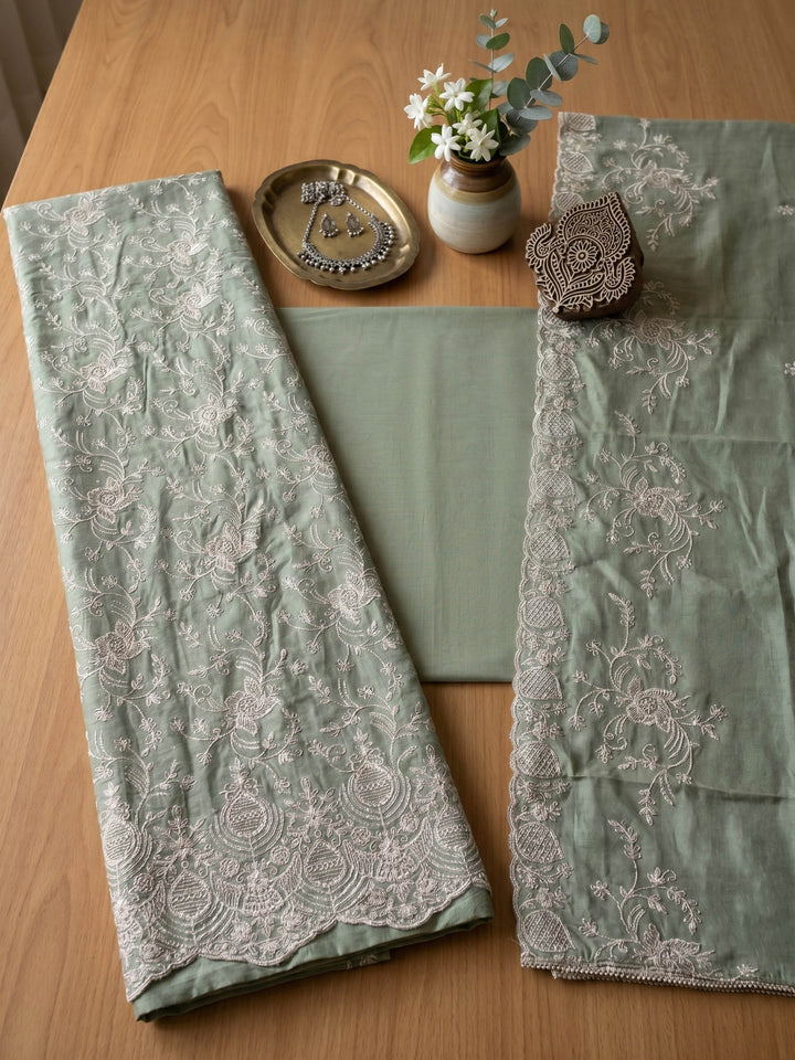 Neck Embroidered Cotton Blend Unstitched Suit With Dupatta