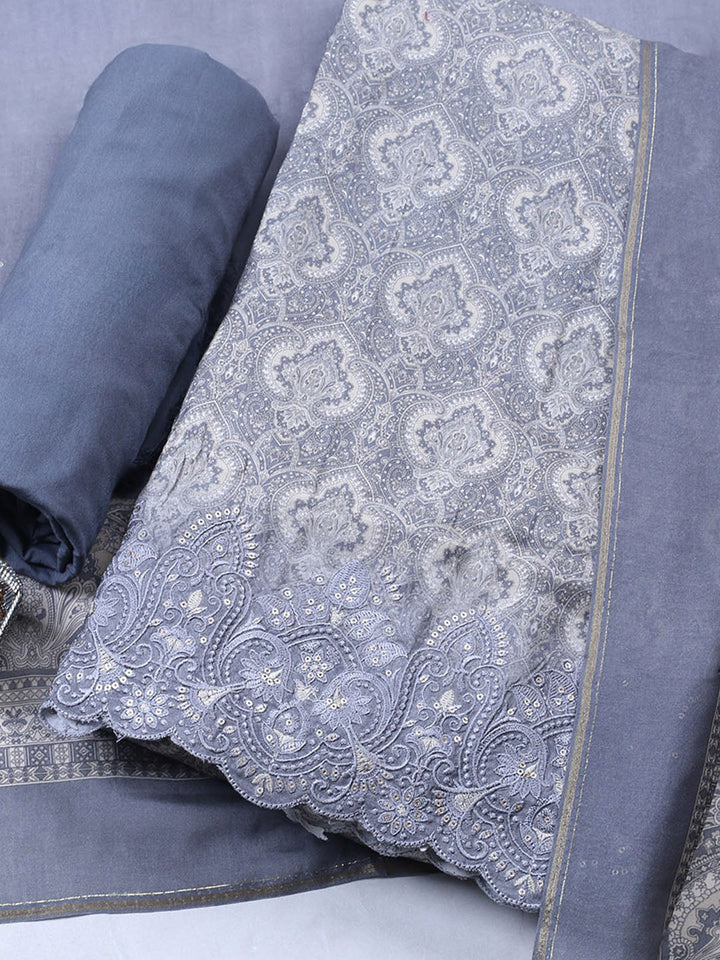 Embroidered Muslin Unstitched Suit With Pant &amp; Dupatta
