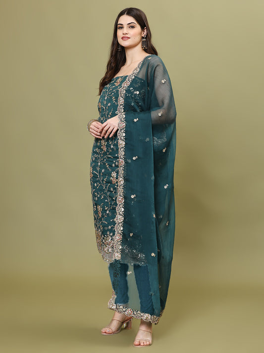 Sequins Work Chinon Unstitched Suit Piece With Dupatta