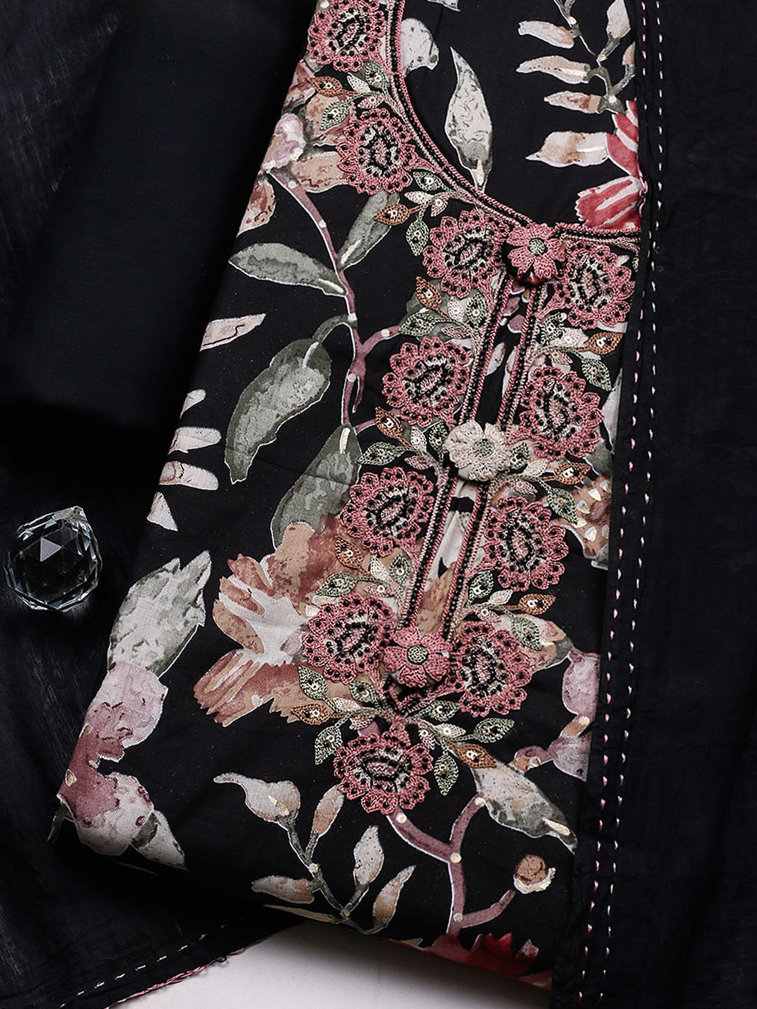 Embroidered Cotton Blend Unstitched Suit With Pant &amp; Dupatta