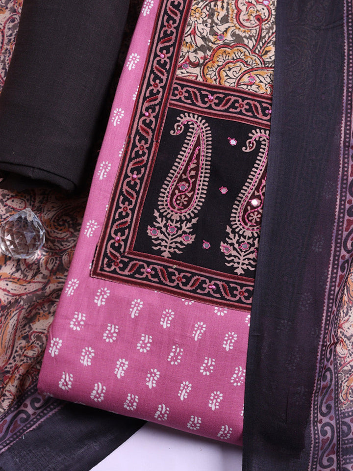 Printed Cotton Blend Unstitched Suit With Pant &amp; Dupatta