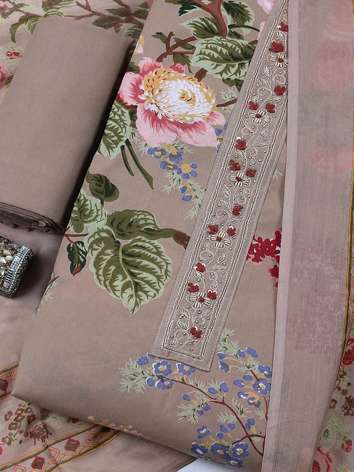 Embroidered Cotton Blend Unstitched Suit With Pant &amp; Dupatta