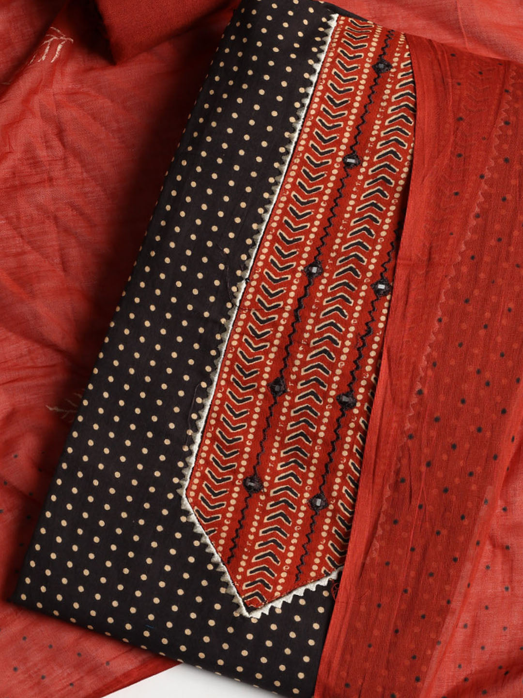 Printed Cotton Blend Unstitched Suit With Dupatta