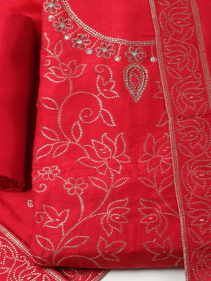 Woven Design Chanderi Unstitched Kurta With Pant &amp; Dupatta