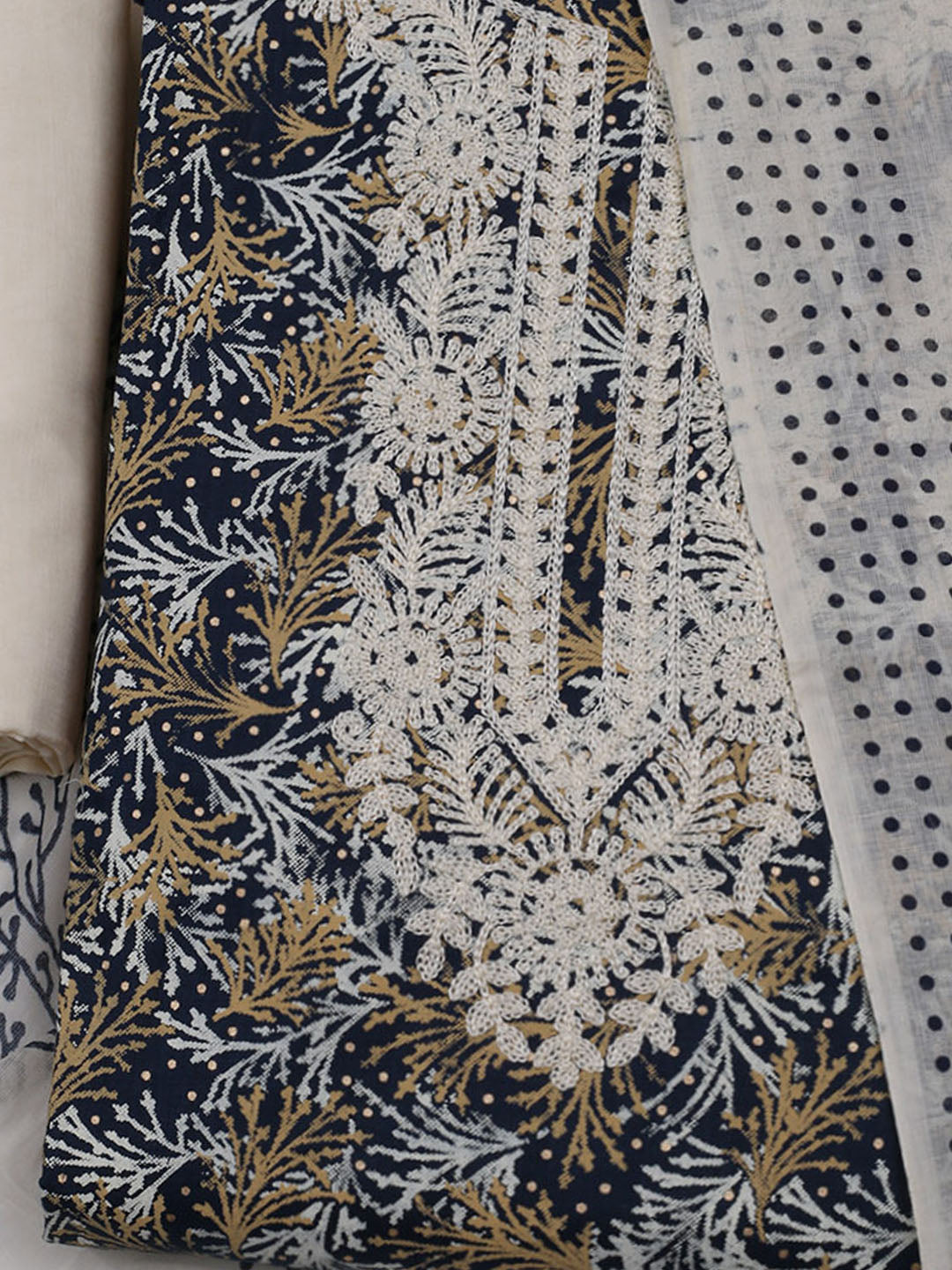 Neck Embroidered Cotton Blend Unstitched Suit With Dupatta