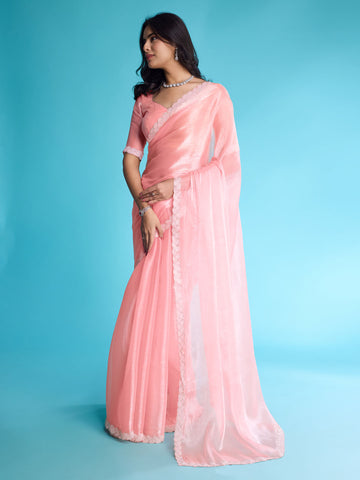 Stone Work Border Chiffon Saree