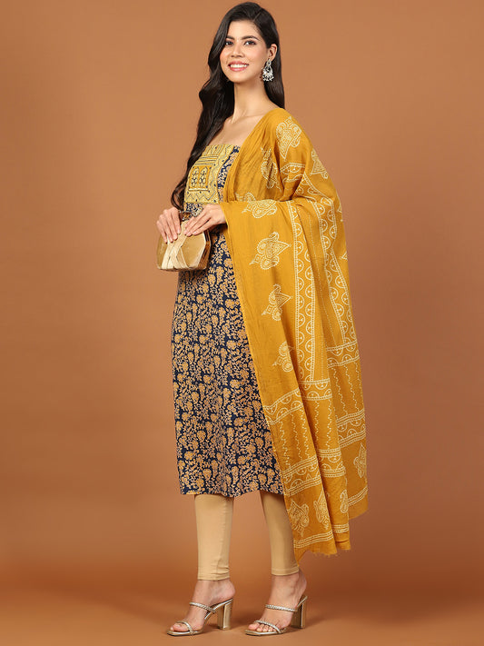 Neck Patti Cotton Blend Unstitched Suit Piece With Dupatta