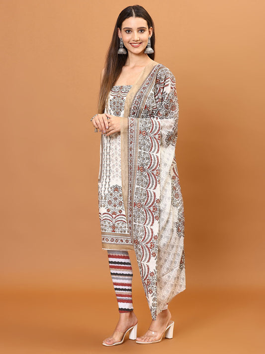 Printed Cotton Unstitched Suit Piece With Dupatta