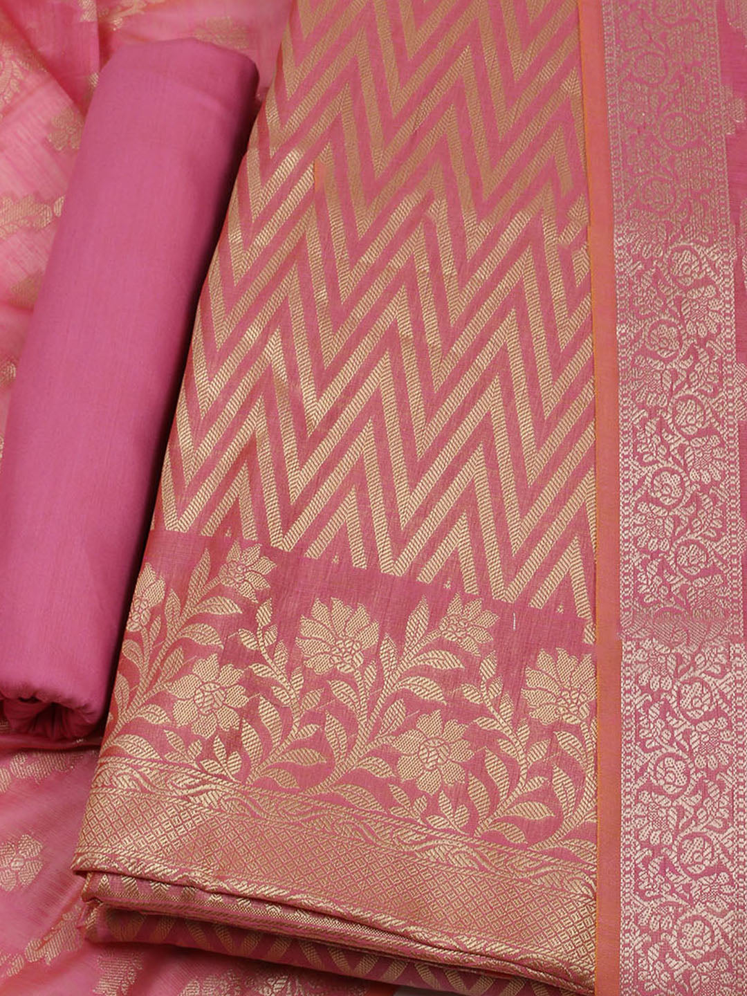 Printed Chanderi Unstitched Suit With Dupatta