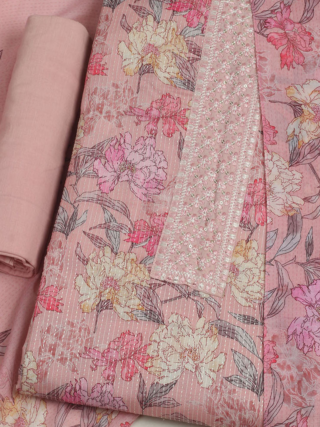 Printed Cotton Unstitched Suits Printed Suit With Pant &amp; Dupatta