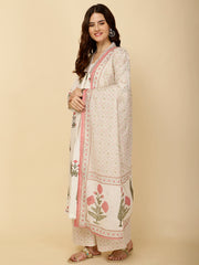 Block Printed Cotton Kurta With Palazzo & Dupatta