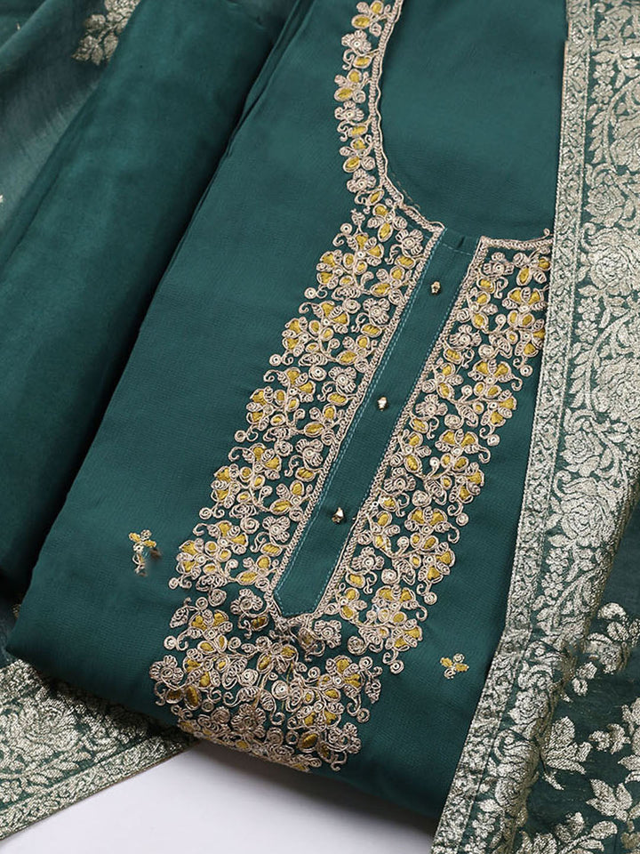 Neck Embroidered Cotton Blend Unstitched Suit With Dupatta