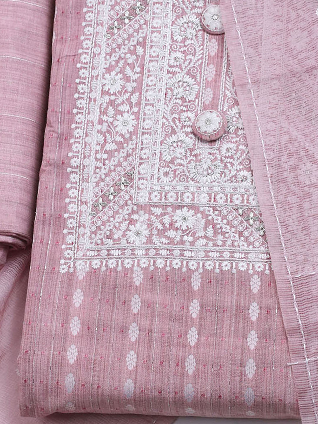 Neck Embroidered Cotton Blend Unstitched Suit With Dupatta