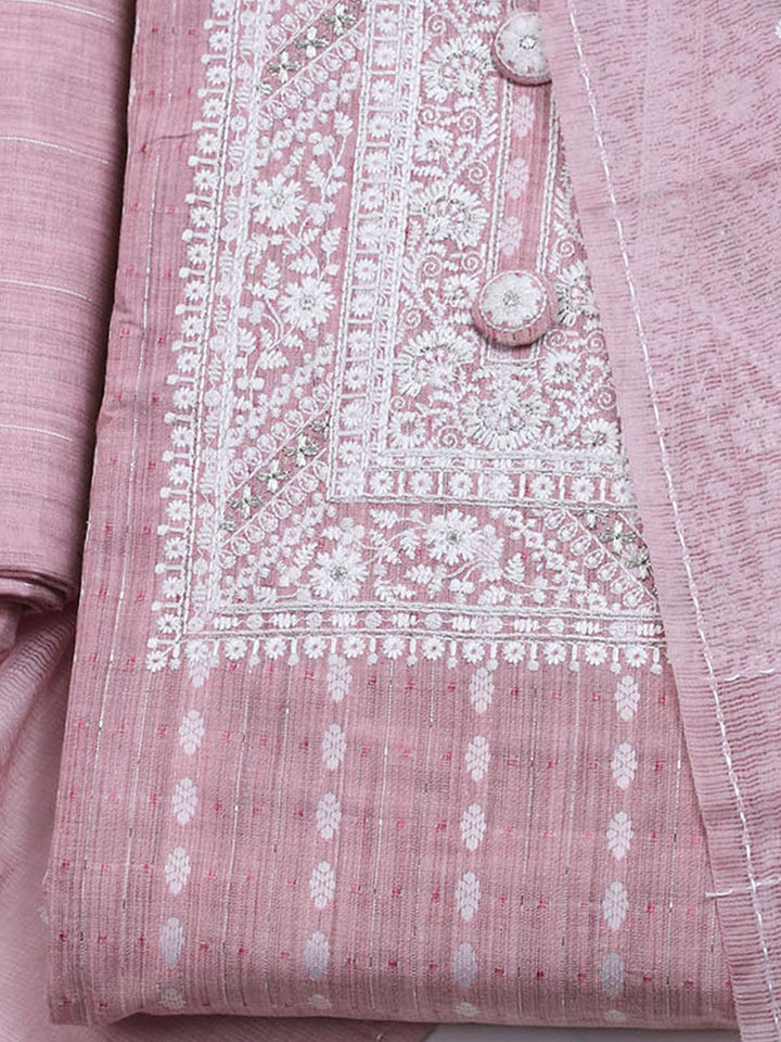 Neck Embroidered Cotton Blend Unstitched Suit With Dupatta