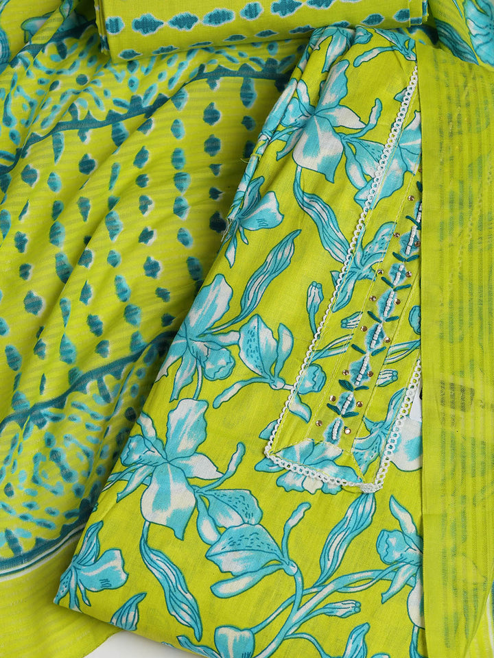 Printed Cotton Blend Unstitched Suit With Dupatta