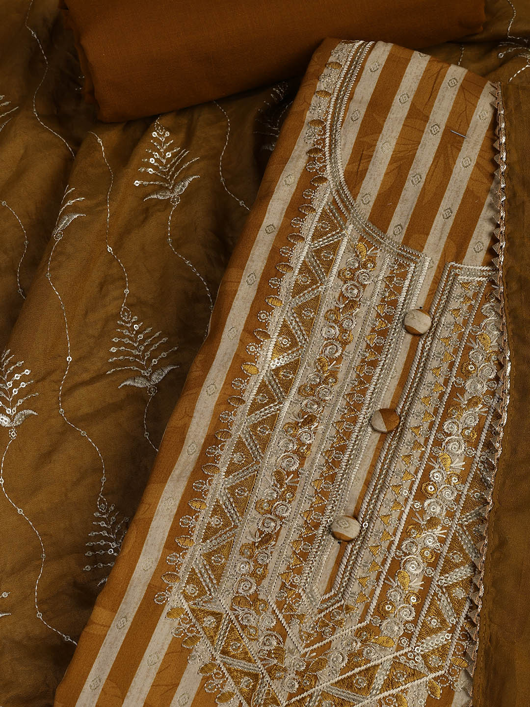 Neck Embroidered Cotton Blend Unstitched Suit With Dupatta
