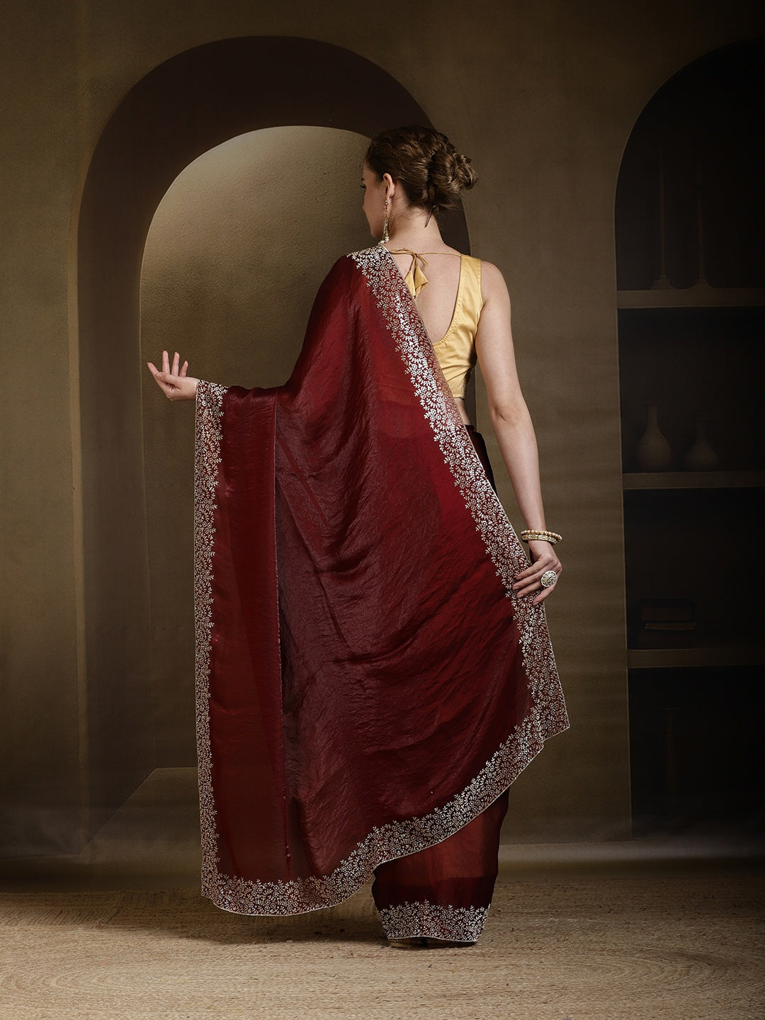 Stone Border Embellished Organza Saree