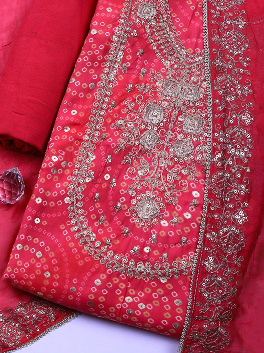 Printed Cotton Blend Unstitched Suit With Pant &amp; Dupatta