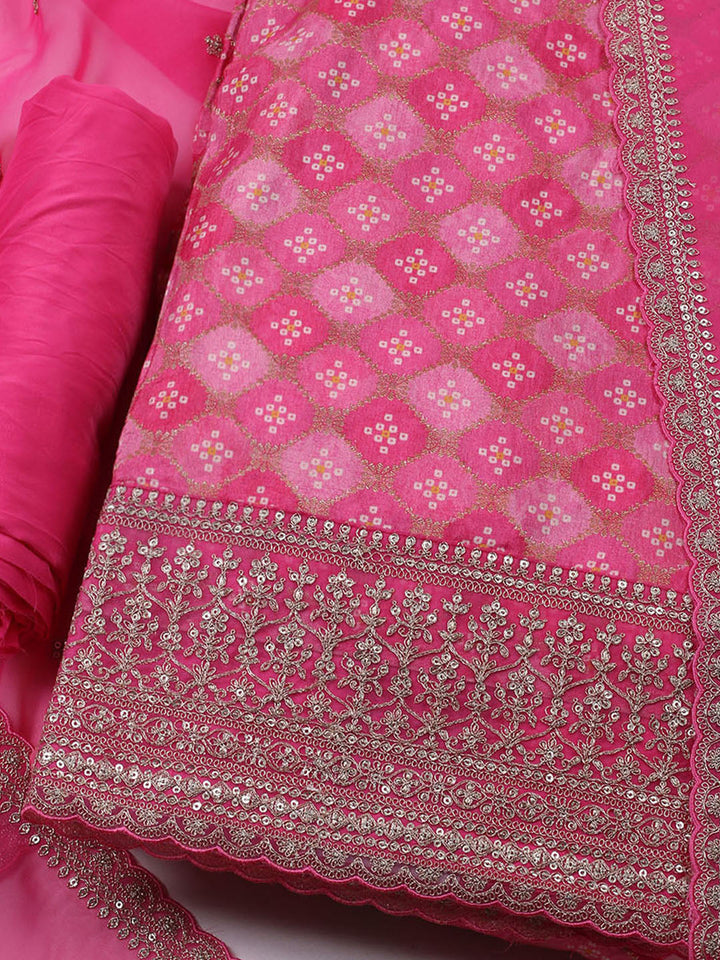 Embroidered Art Silk Unstitched Suit With Dupatta