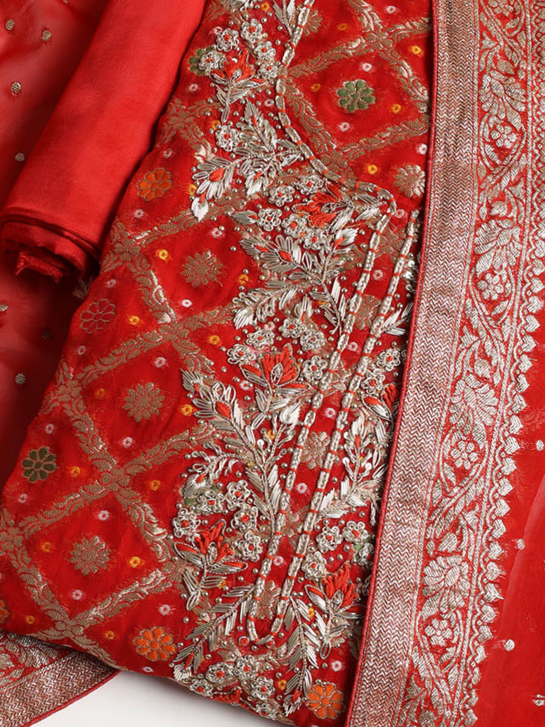 Neck Embroidered Georgette Unstitched Suit With Dupatta