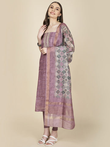 Neck Embroidered Chanderi Unstitched Suit Piece With Dupatta