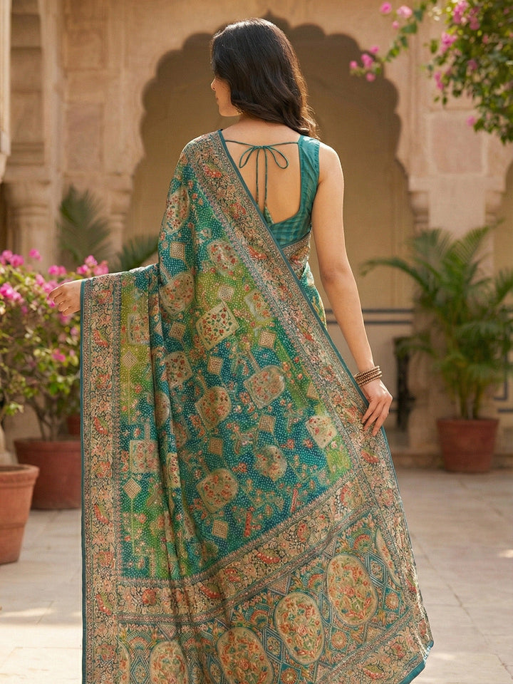 Printed &amp; Plain Georgette Saree
