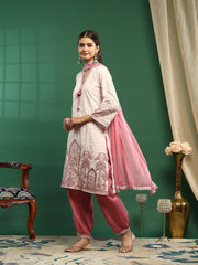Embroidered Cotton Blend Kurta With Pant & Dupatta