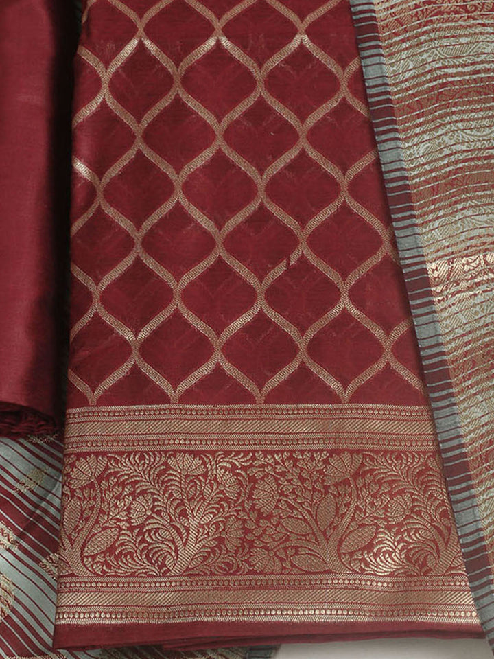 Woven Design Chanderi Unstitched Suit With Pant &amp; Dupatta