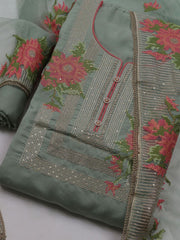Neck Embroidered Chanderi Unstitched Suit With Dupatta