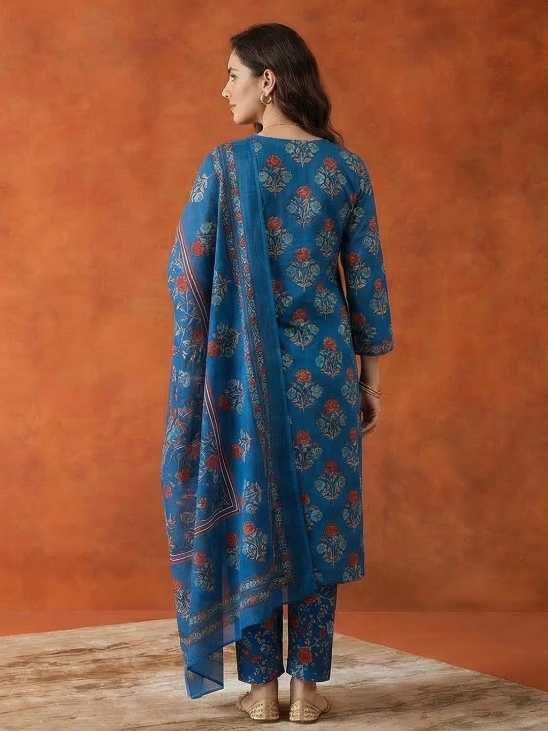 Printed Cotton Blend Kurta With Pant &amp; Dupatta