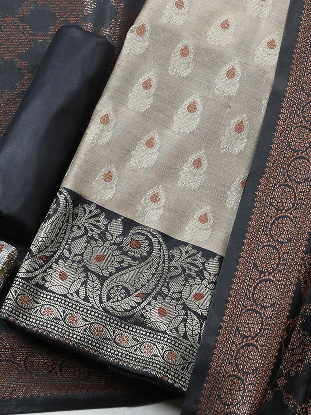 Woven Design Chanderi Unstitched Suit With Pant &amp; Dupatta