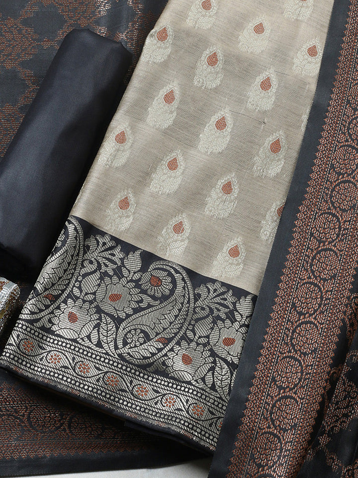 Woven Design Chanderi Unstitched Suit With Pant &amp; Dupatta