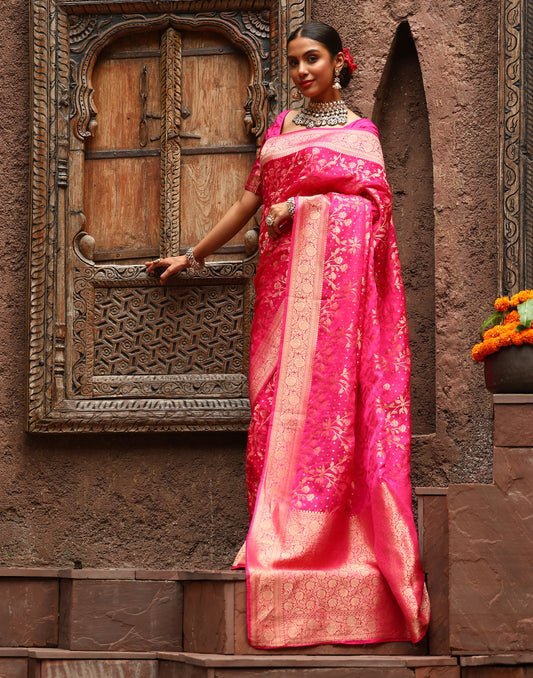 Zari Jaal Satin Woven Saree