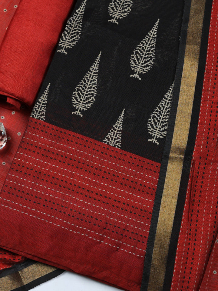 Printed Chanderi Unstitched Suit With Pant &amp; Dupatta