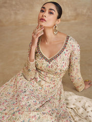 Sequins Embroidery Art Silk Kurta With Churidar And Dupatta